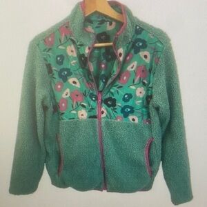 Green Floral Panel Sherpa Jacket